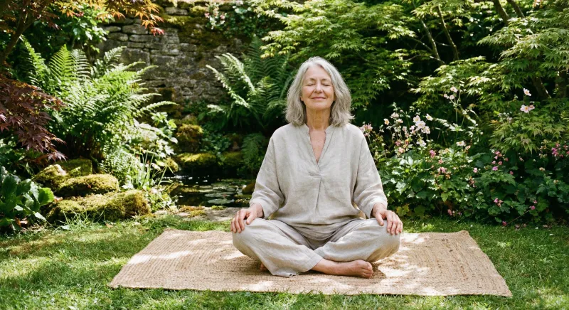 Пожилая женщина занимается йогой для снижения стресса и тревожности